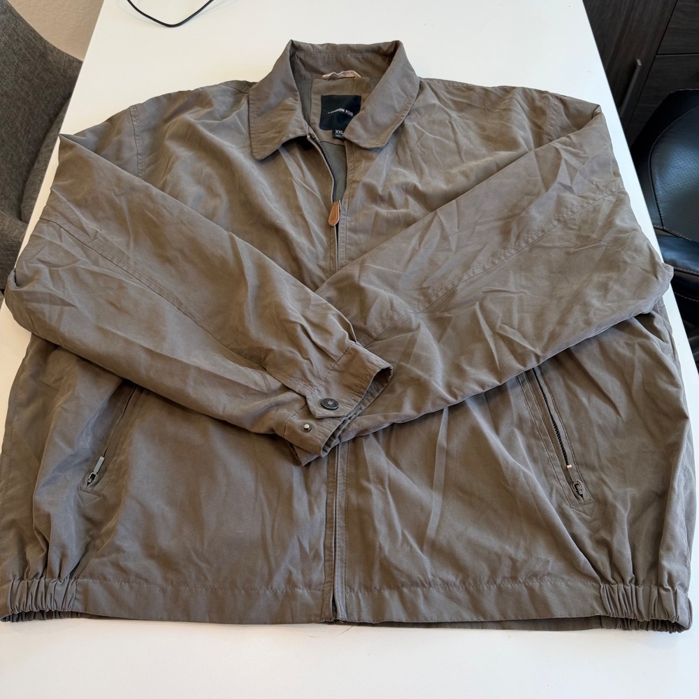 London Fog Jacket Men XXL Harrington Taupe Brown Full Zip Lightweight Mesh Lined